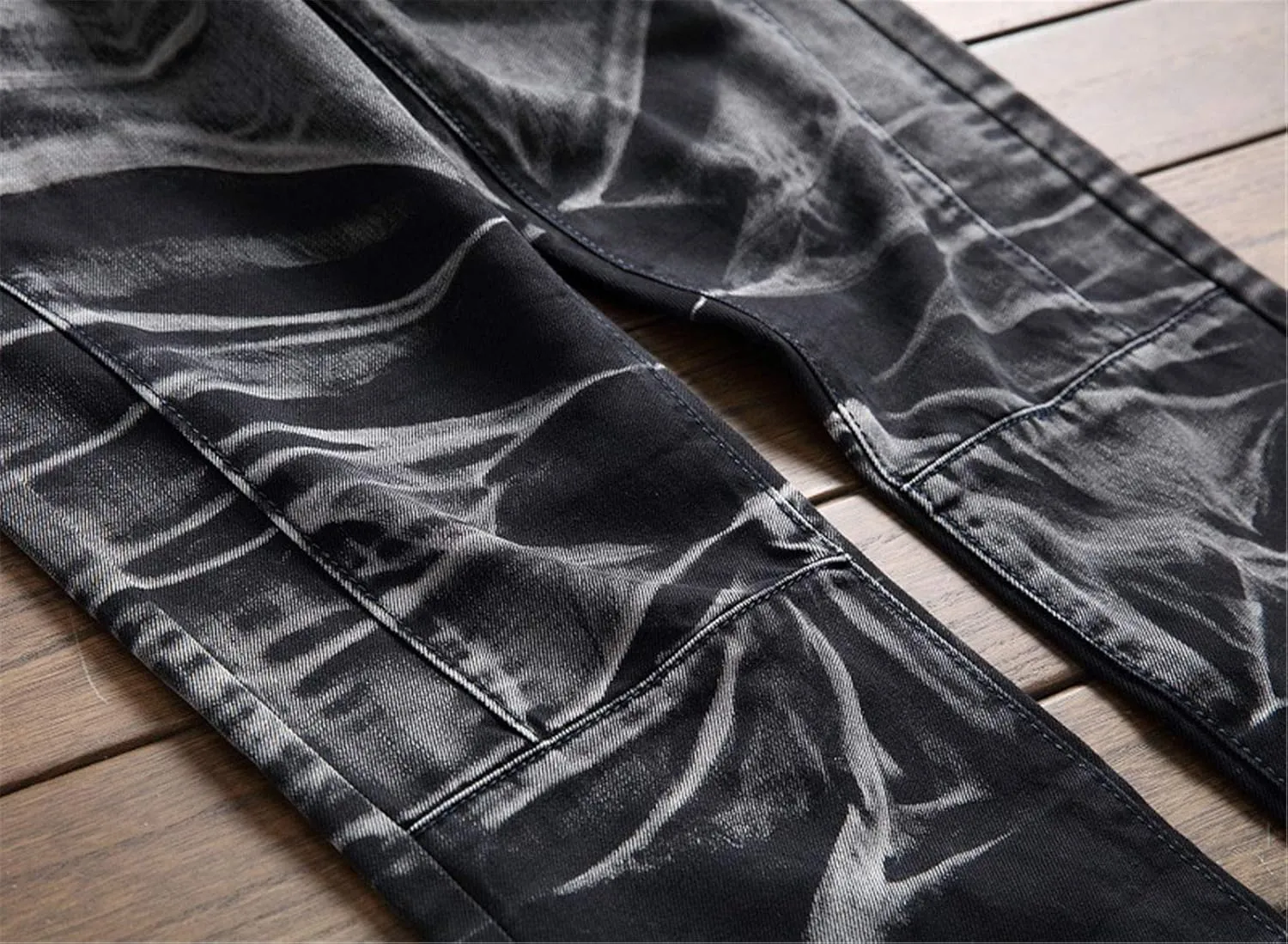 Men's Tie-Dyed Slim Jeans Distressed Mid Waist Stylish Denim Patns Comfort Washed Fashion Cool Jean Trousers