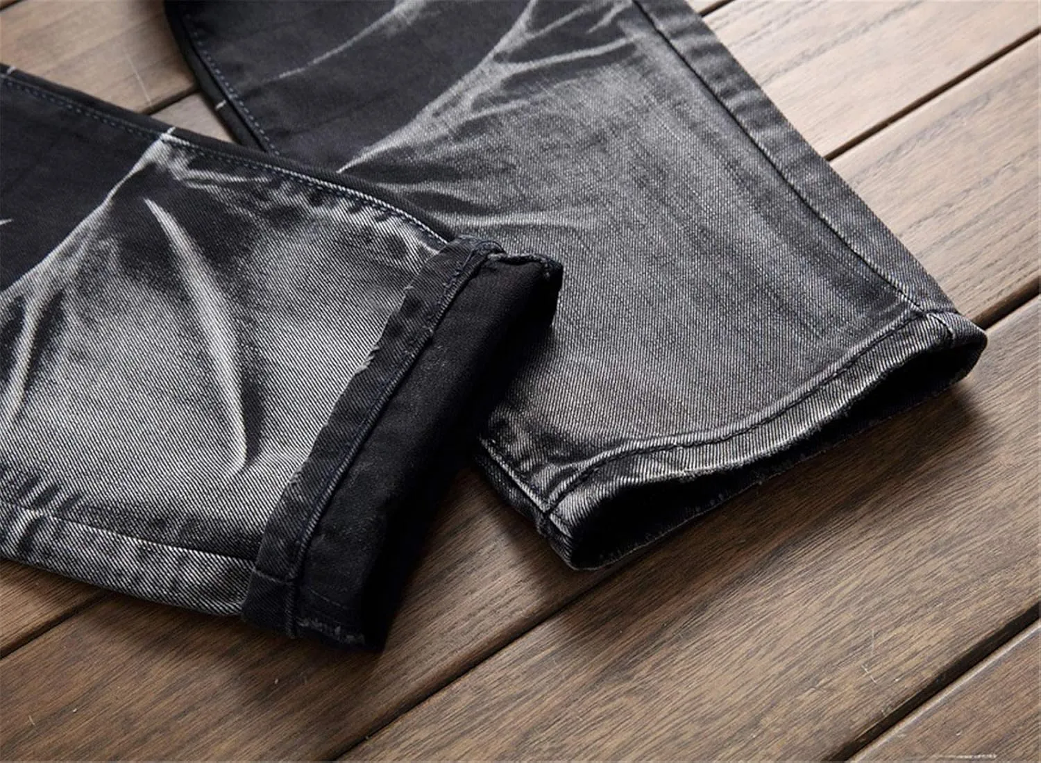 Men's Tie-Dyed Slim Jeans Distressed Mid Waist Stylish Denim Patns Comfort Washed Fashion Cool Jean Trousers