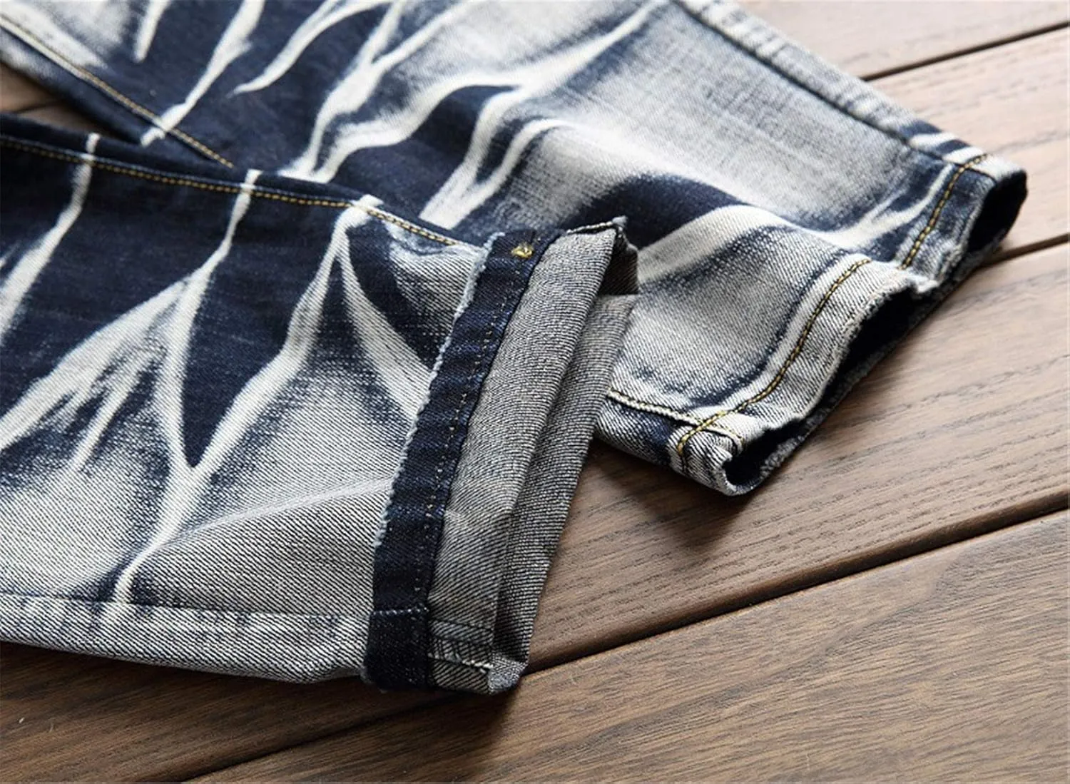 Men's Tie-Dyed Slim Jeans Distressed Mid Waist Stylish Denim Patns Comfort Washed Fashion Cool Jean Trousers