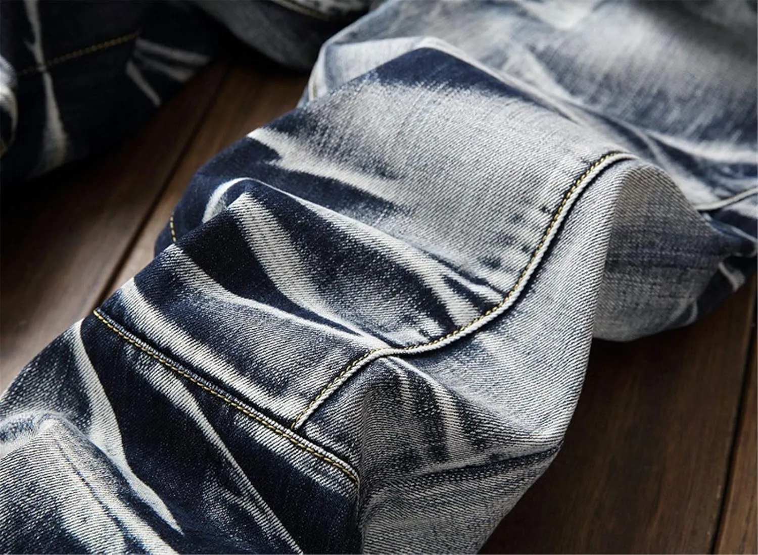 Men's Tie-Dyed Slim Jeans Distressed Mid Waist Stylish Denim Patns Comfort Washed Fashion Cool Jean Trousers