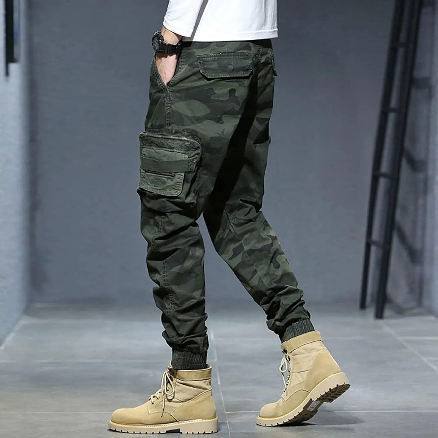 Men's Zipper Fly Flare Leg Pants Pantalones Blancos para Hombre Athletic Work Pants for Men Cotton Cargo Sweatpants
