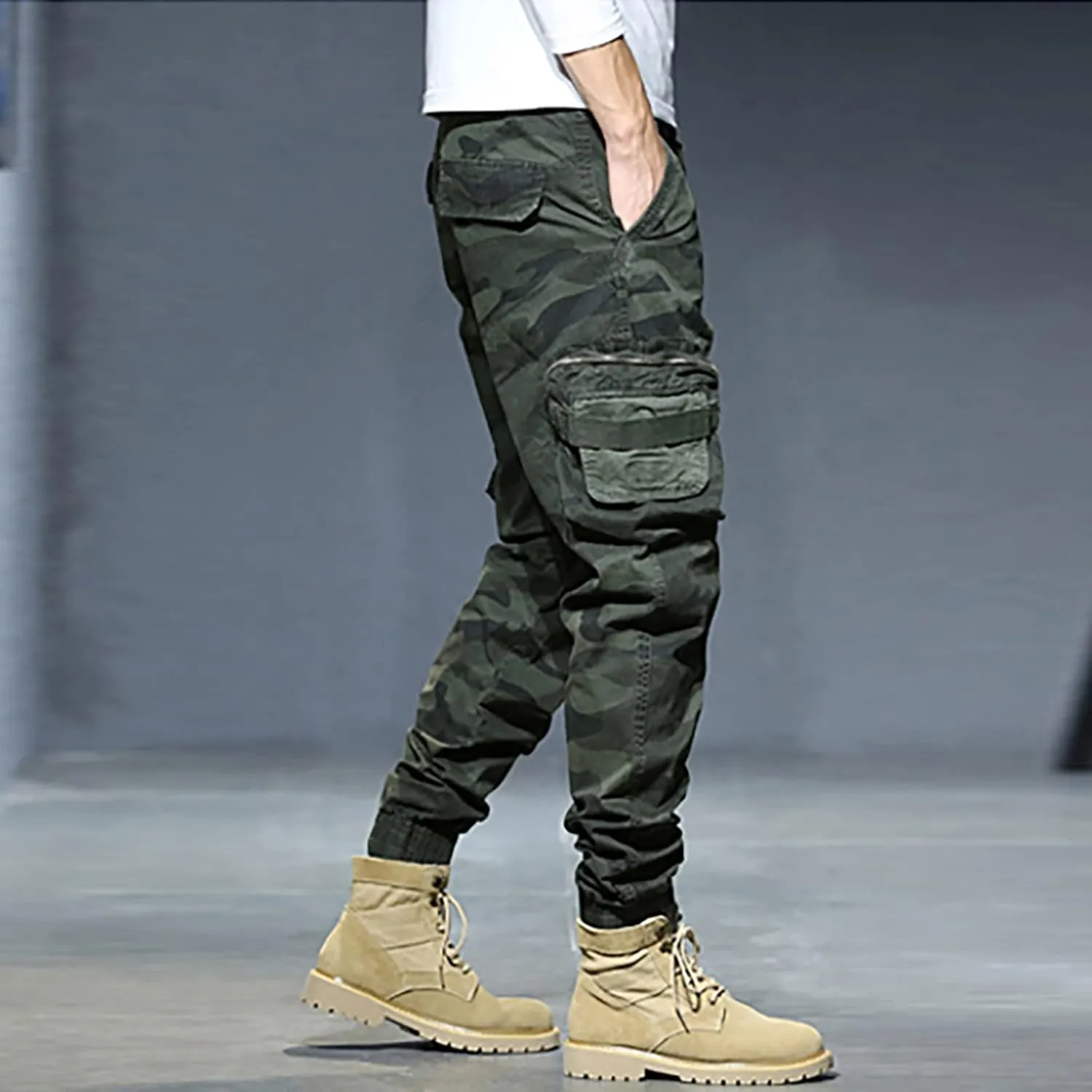 Men's Zipper Fly Flare Leg Pants Pantalones Blancos para Hombre Athletic Work Pants for Men Cotton Cargo Sweatpants