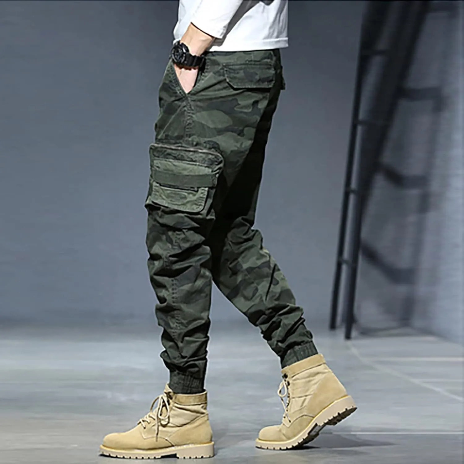 Men's Zipper Fly Flare Leg Pants Pantalones Blancos para Hombre Athletic Work Pants for Men Cotton Cargo Sweatpants