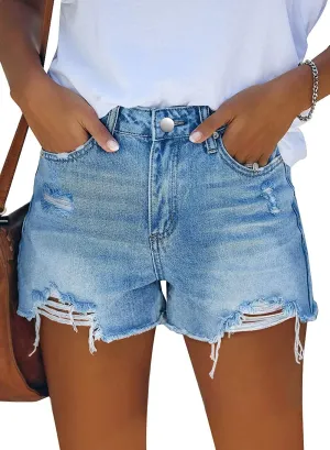 MINGALONDON Women's Denim Shorts Mid Waist Ripped Distressed