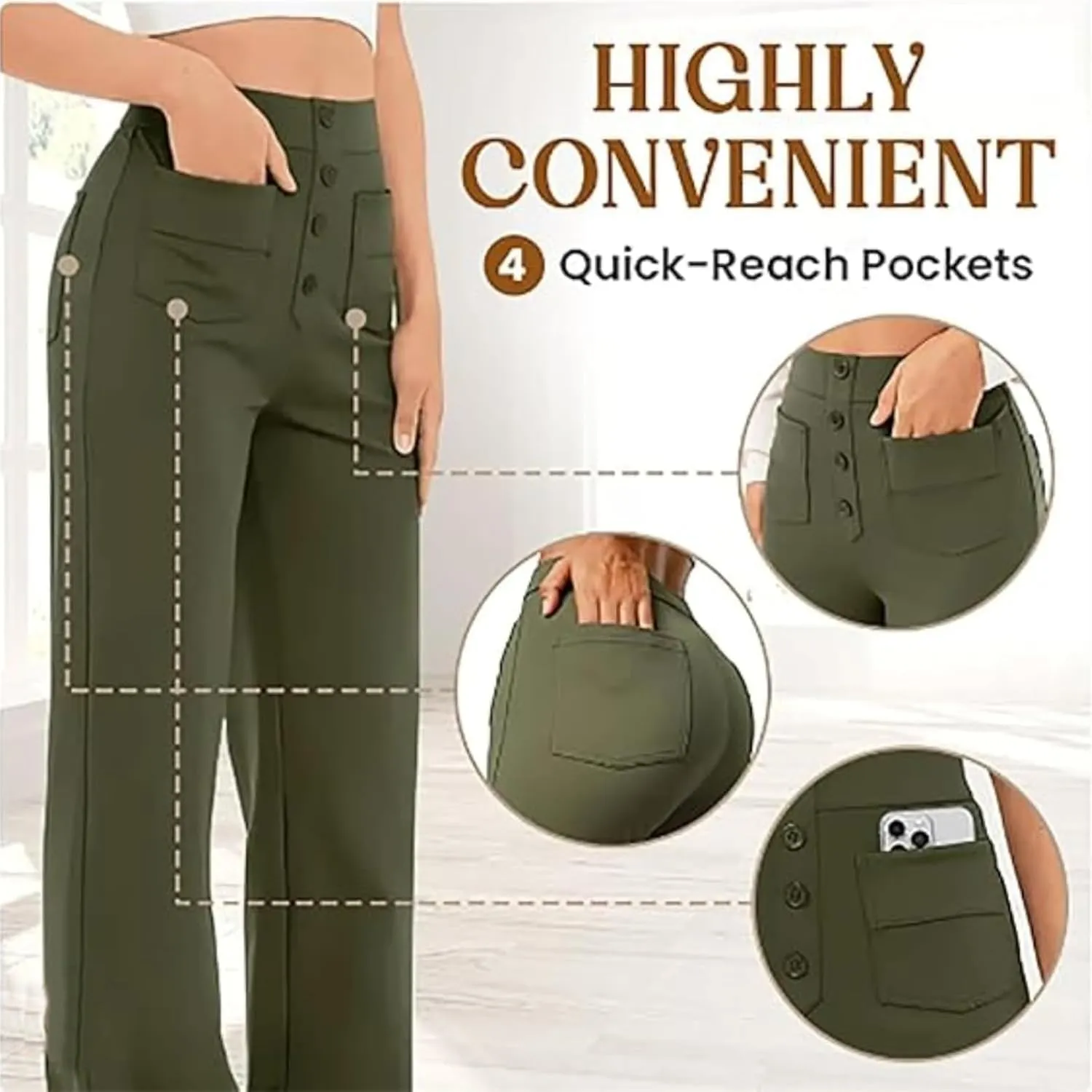 Miracharm Pants, Flexipants - Women's Casual High Waist Stretch Pants, High-Waisted Elastic Casual Pant for Women