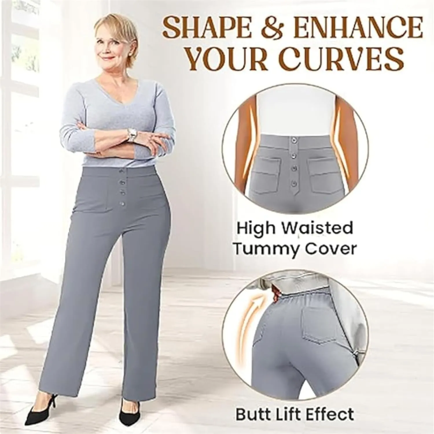 Miracharm Pants, Flexipants - Women's Casual High Waist Stretch Pants, High-Waisted Elastic Casual Pant for Women