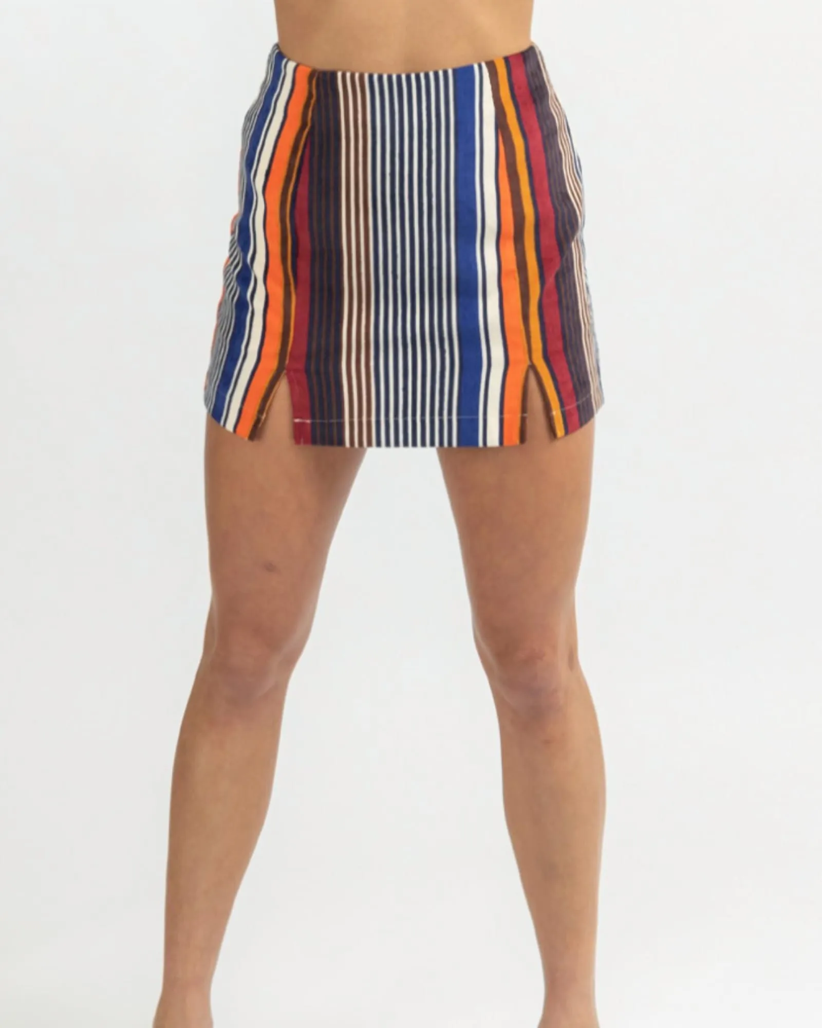 Multistripe Side Slit Mini Skirt In Burgundy | Burgundy