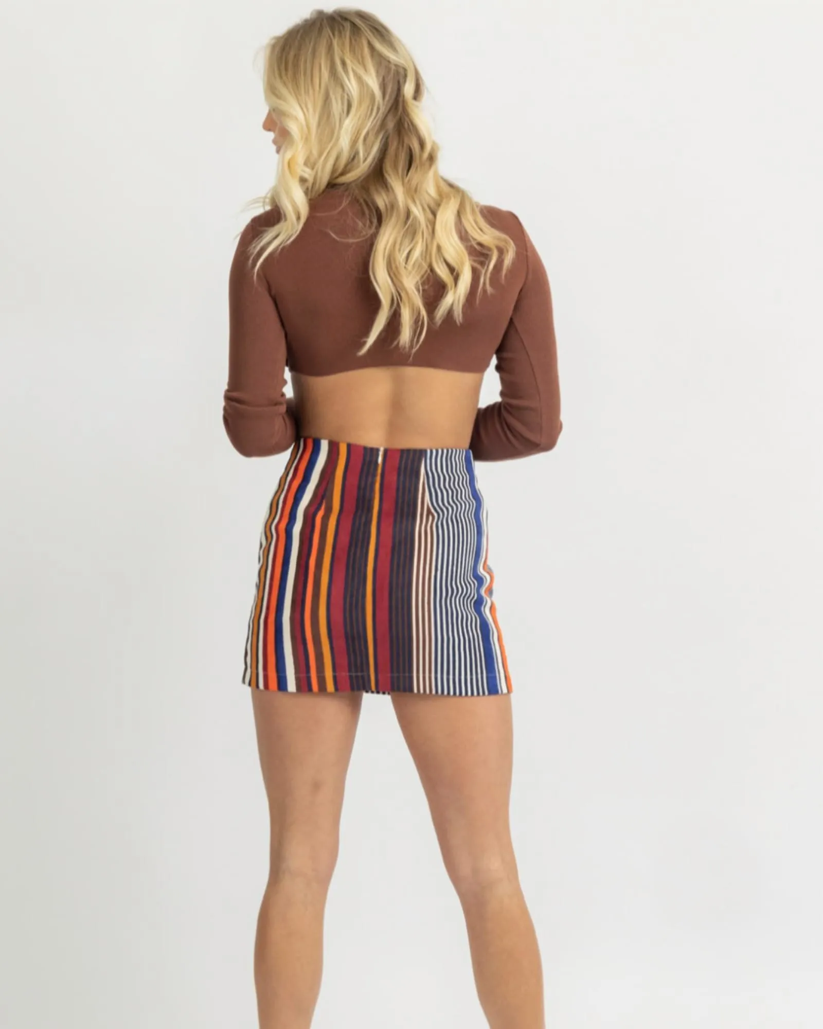 Multistripe Side Slit Mini Skirt In Burgundy | Burgundy