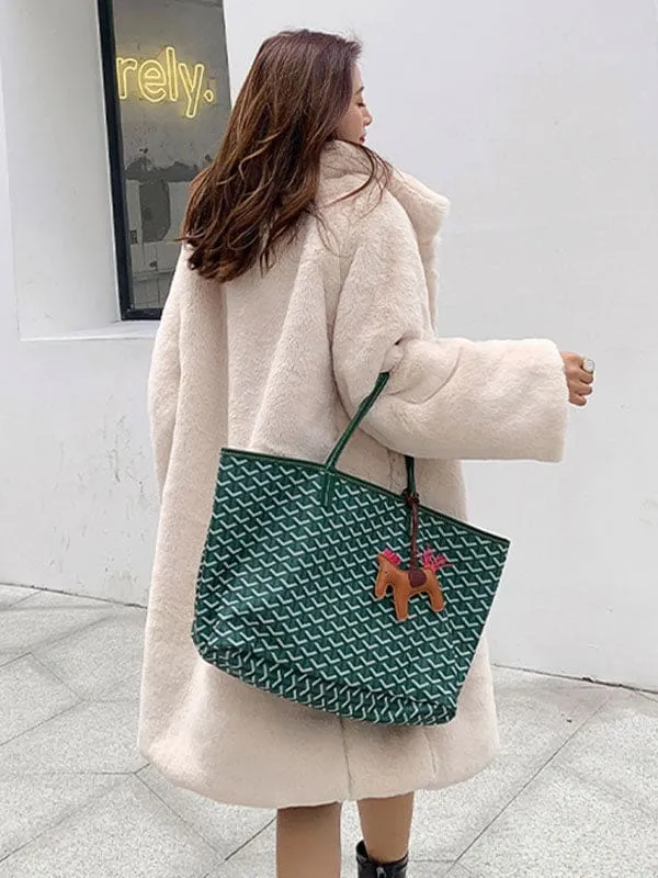 New Faux Fur Coats Apricot Long Sleeves Jewel Neck Women Long Coat