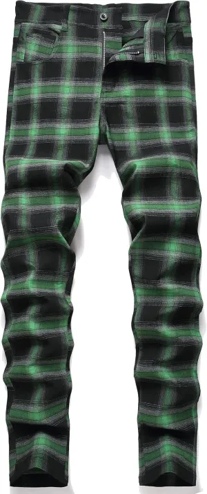NOVOCCT Plaid Pants for Men - Skinny Mens Dress Pants - Stretch Slim Fit Business Casual Dress Chinos for Men