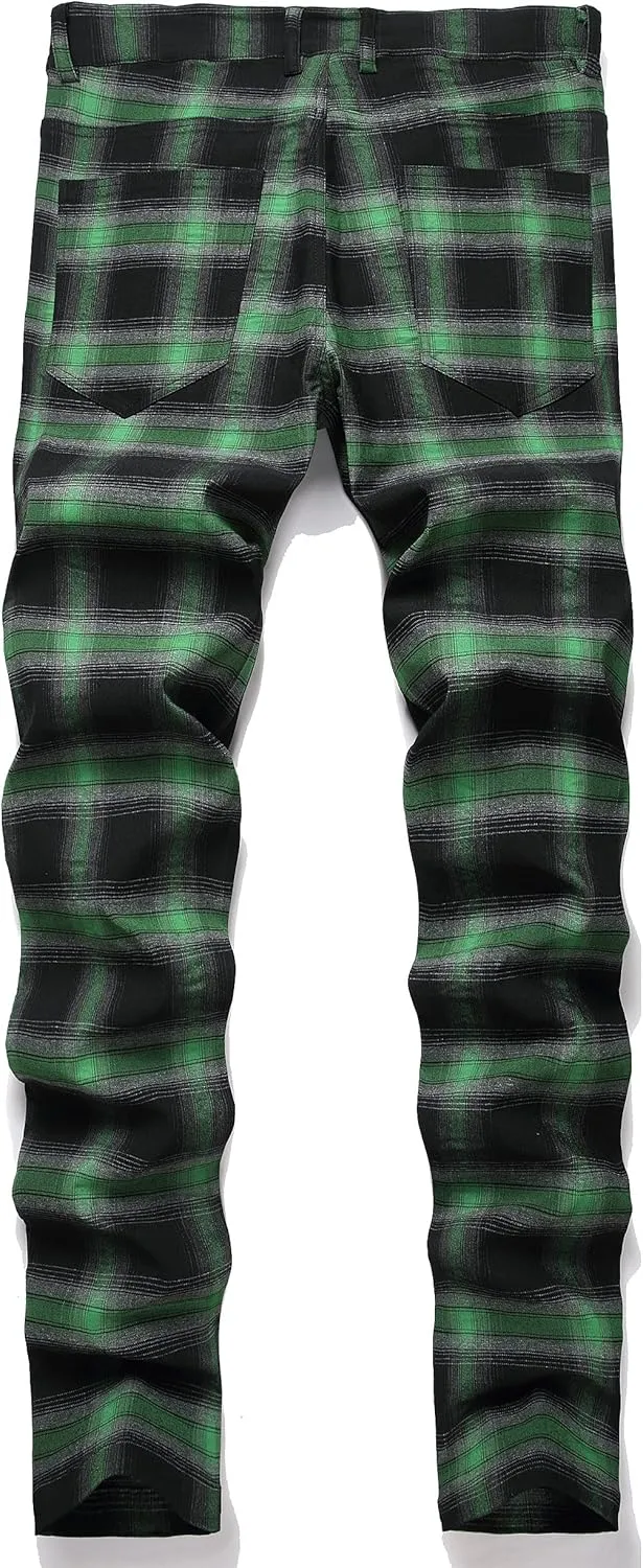 NOVOCCT Plaid Pants for Men - Skinny Mens Dress Pants - Stretch Slim Fit Business Casual Dress Chinos for Men