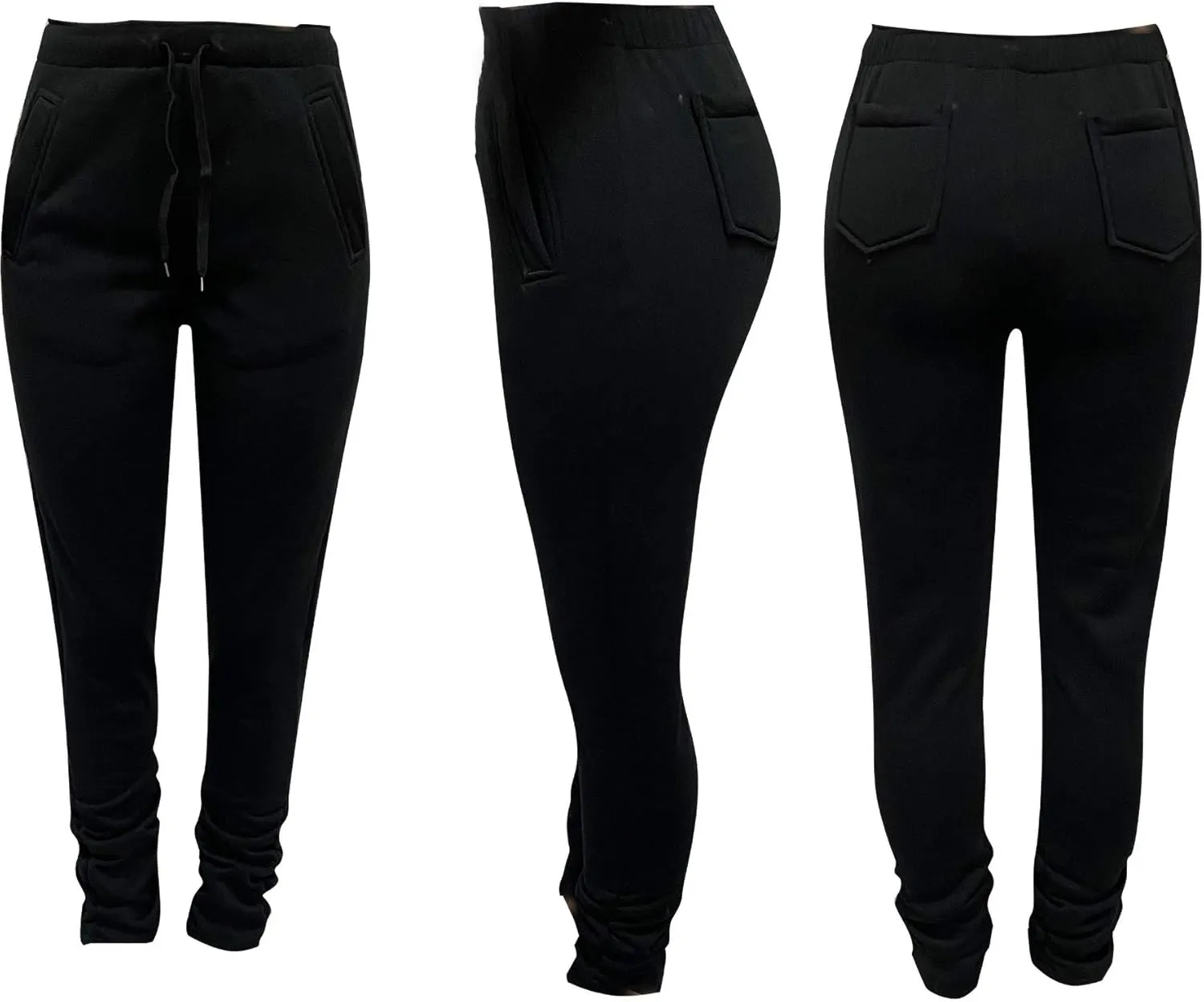 NRTHYE Stacked Pants Women Solid High Waist Drawstring Pleated Pants Casual Active Leggings Thick Sweatpants Trousers