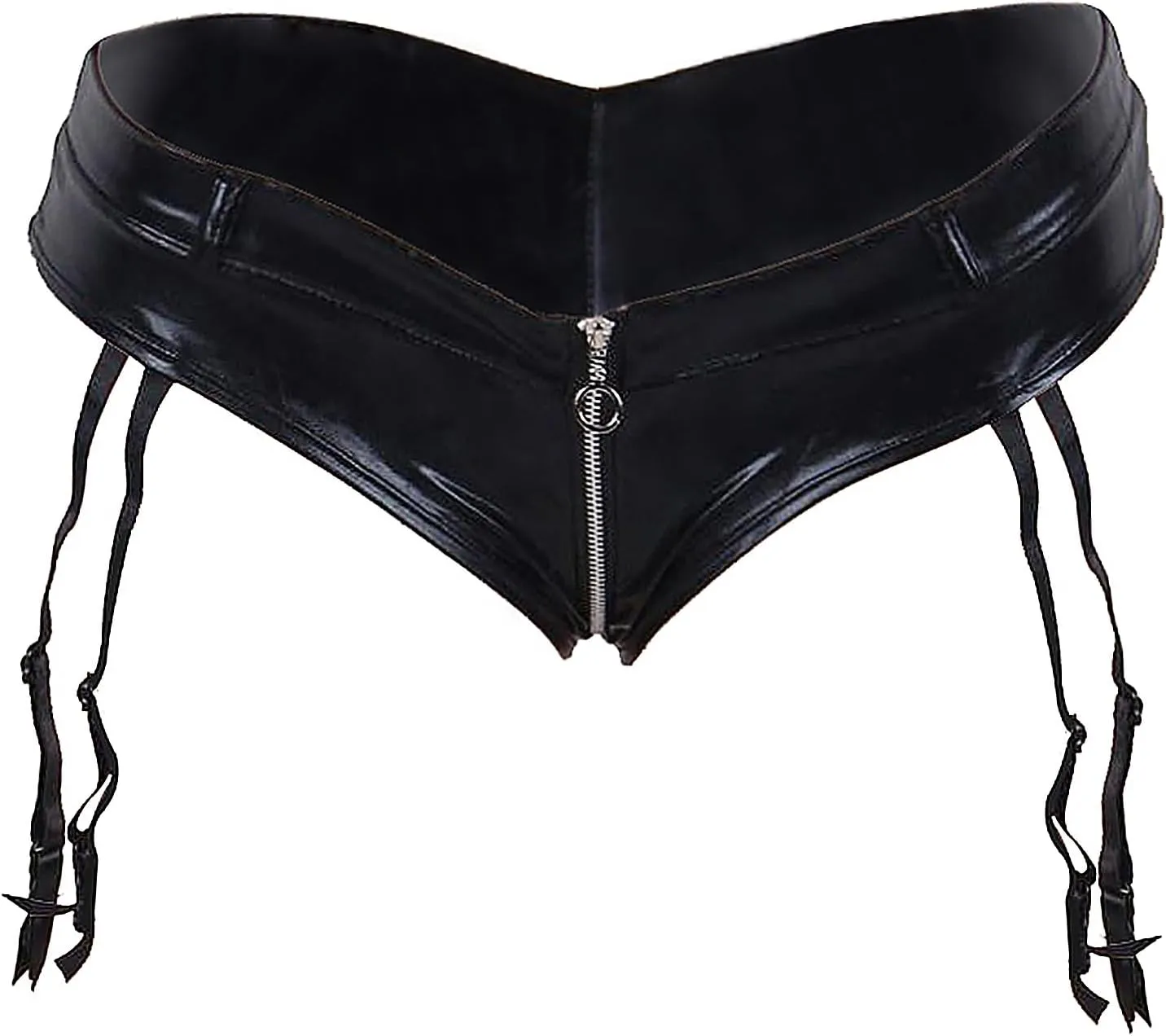 ohyeahlady Women's Faux Leather Zipper Short Hot Pants Flexible Disco Club Shorts with Suspender Garter belt XS-4XL
