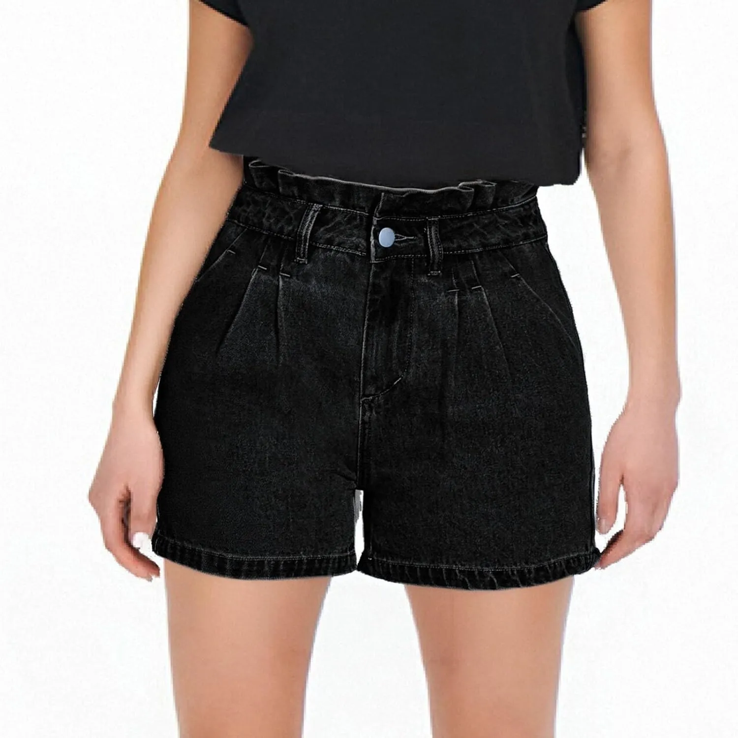 Outdoor Women's Stylish High Waisted Ruffled Vintage Denim Shorts
