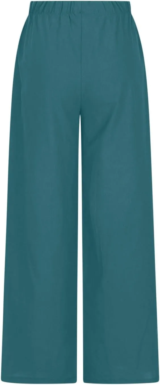 Palazzo Pants for Women Summer Cotton Linen Long Pants Loose Flowy Wide Leg Pants Vacation Beach Trousers with Pocket