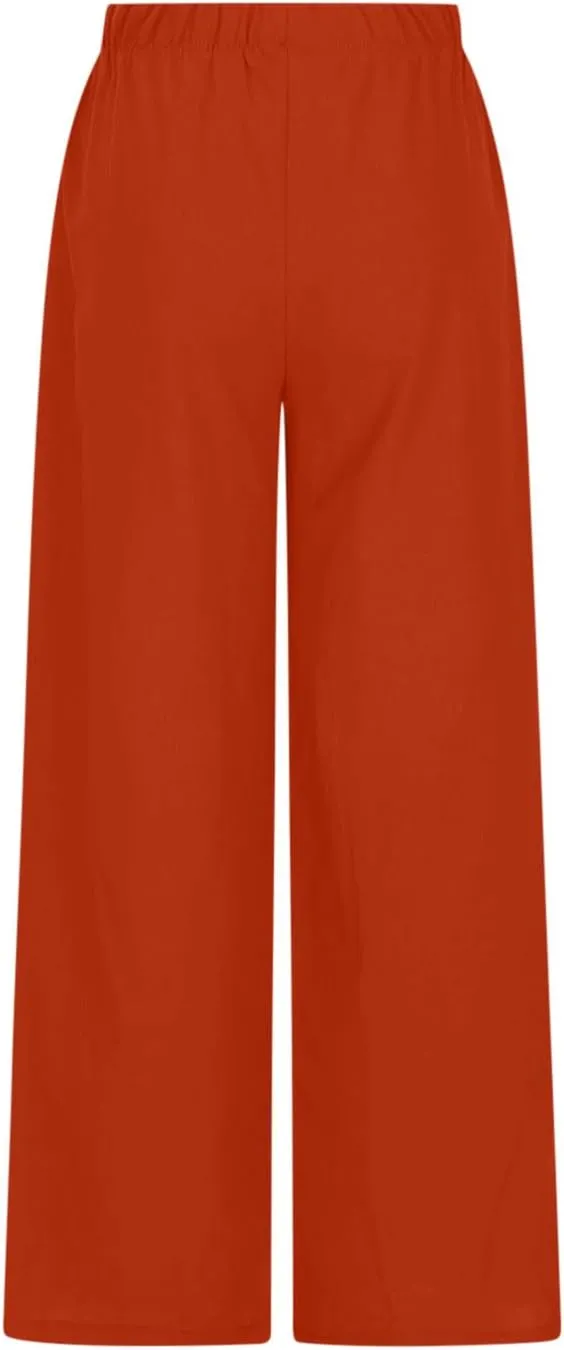 Palazzo Pants for Women Summer Cotton Linen Long Pants Loose Flowy Wide Leg Pants Vacation Beach Trousers with Pocket