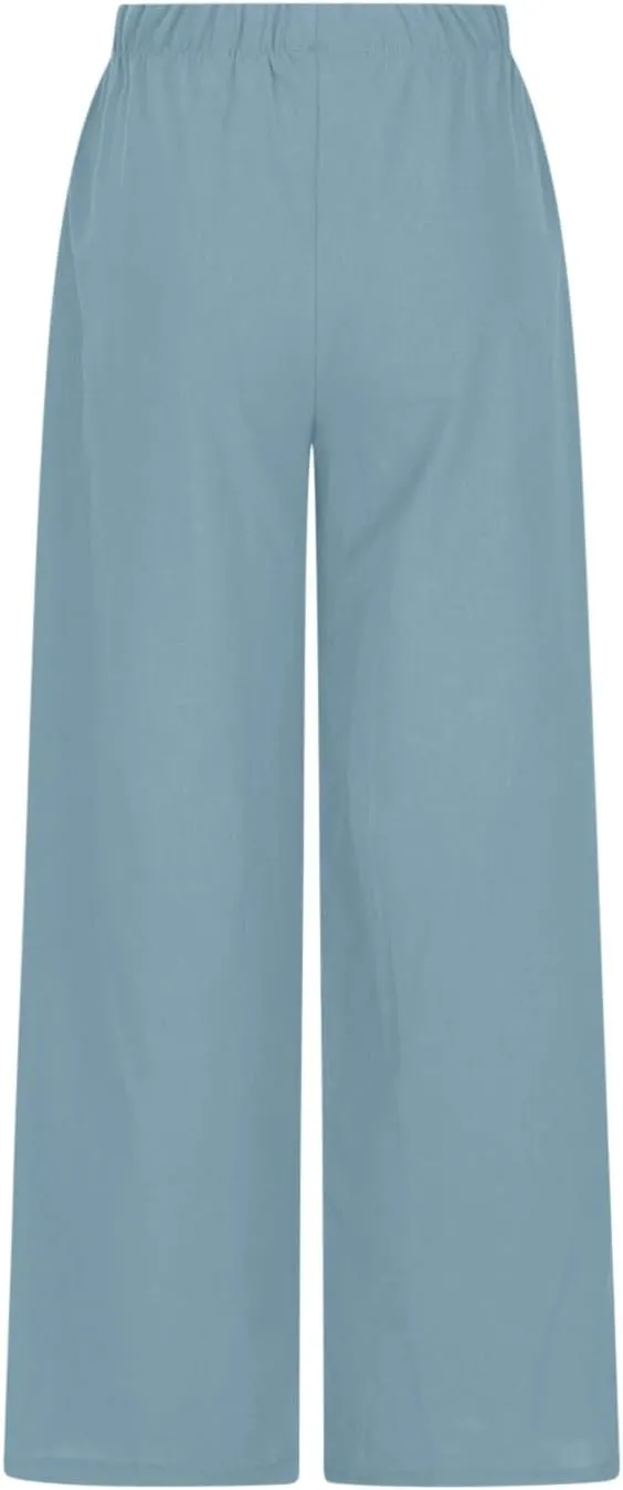 Palazzo Pants for Women Summer Cotton Linen Long Pants Loose Flowy Wide Leg Pants Vacation Beach Trousers with Pocket