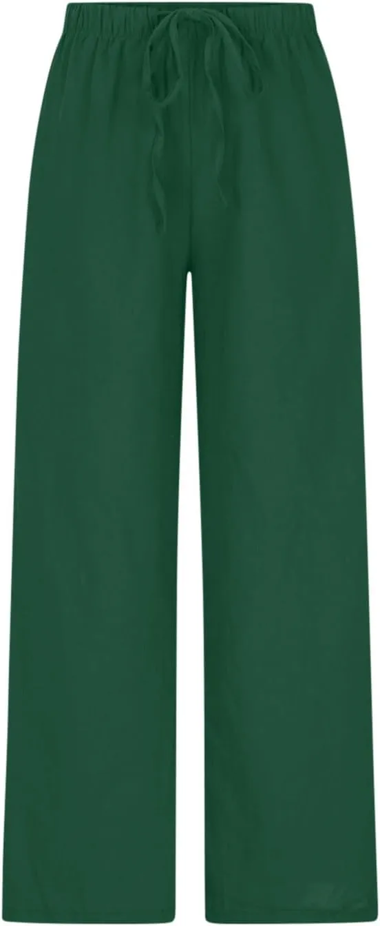 Palazzo Pants for Women Summer Cotton Linen Long Pants Loose Flowy Wide Leg Pants Vacation Beach Trousers with Pocket