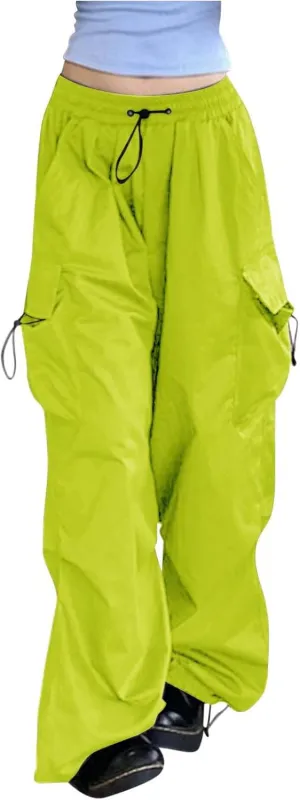 Parachute Pants for Women,Baggy Fit Cargo Pants with Pockets, 3X-Large, Green
