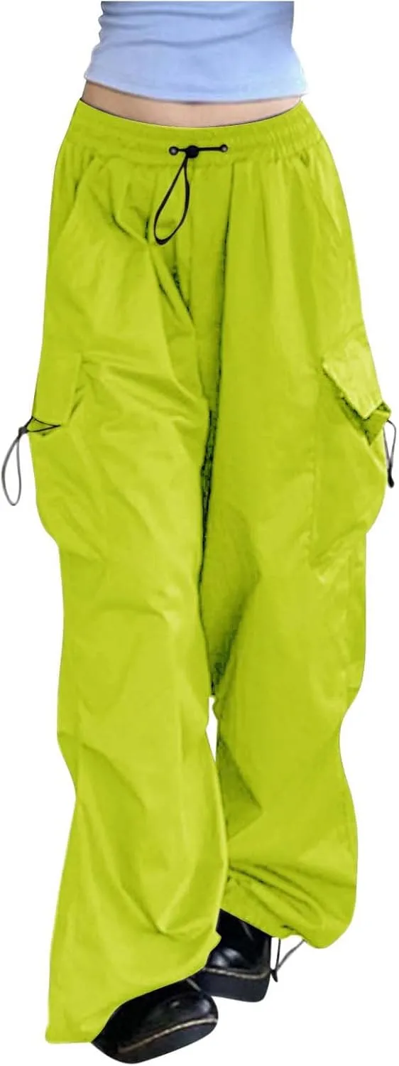 Parachute Pants for Women,Baggy Fit Cargo Pants with Pockets, 3X-Large, Green