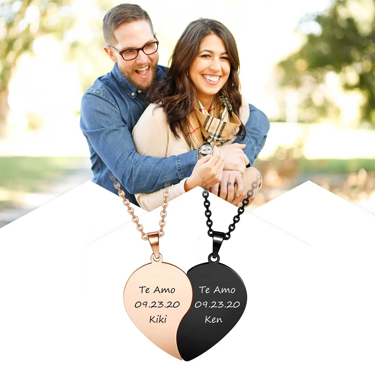Personalized Matching Heart Puzzle Couple Necklaces 2PCS | Jovivi