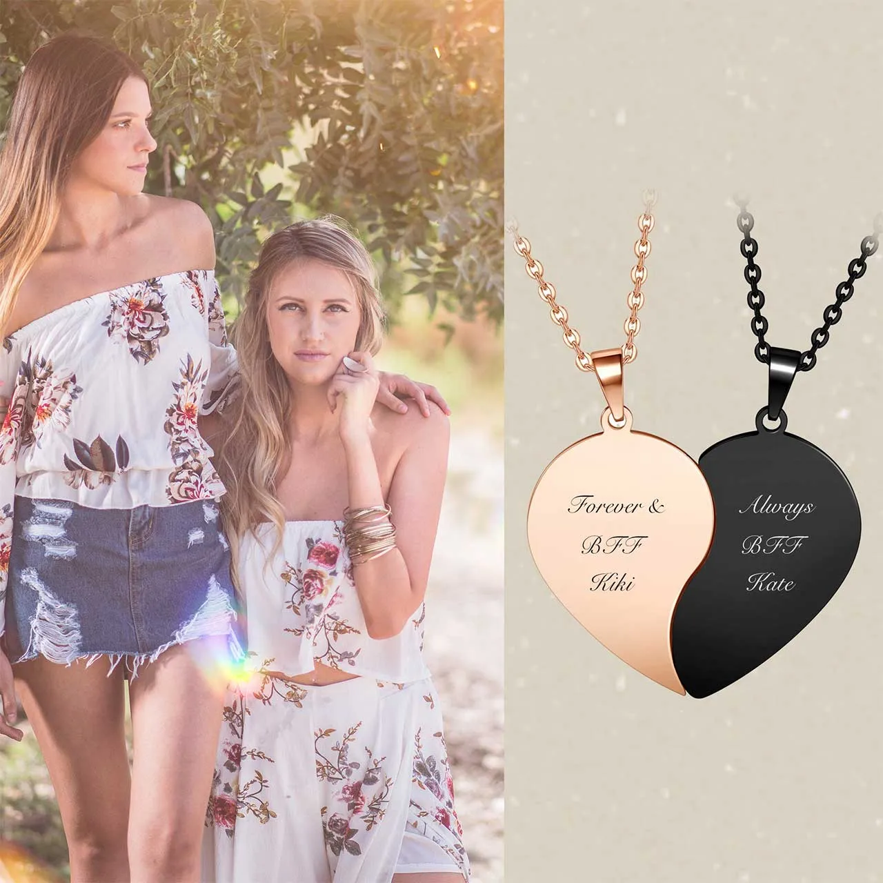 Personalized Matching Heart Puzzle Couple Necklaces 2PCS | Jovivi