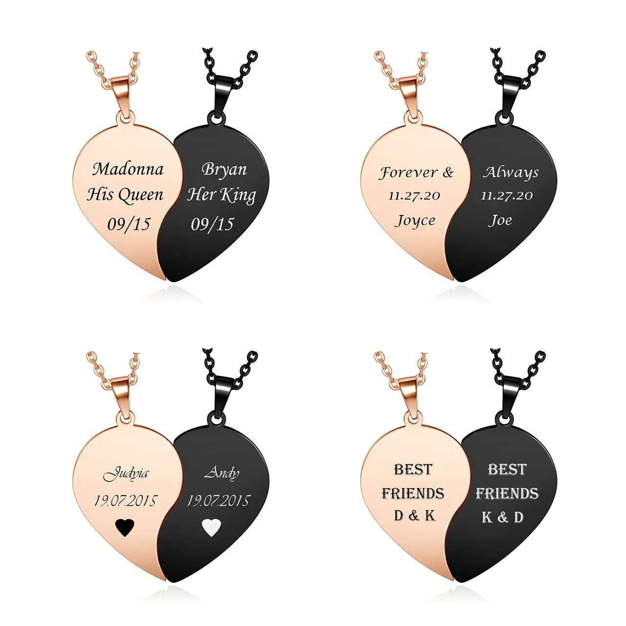Personalized Matching Heart Puzzle Couple Necklaces 2PCS | Jovivi