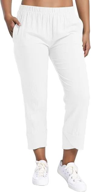 Petite Linen Pants for Women Casual Loose Elastic High Waisted Straight Long Trousers Summer Beach Travel Vacation