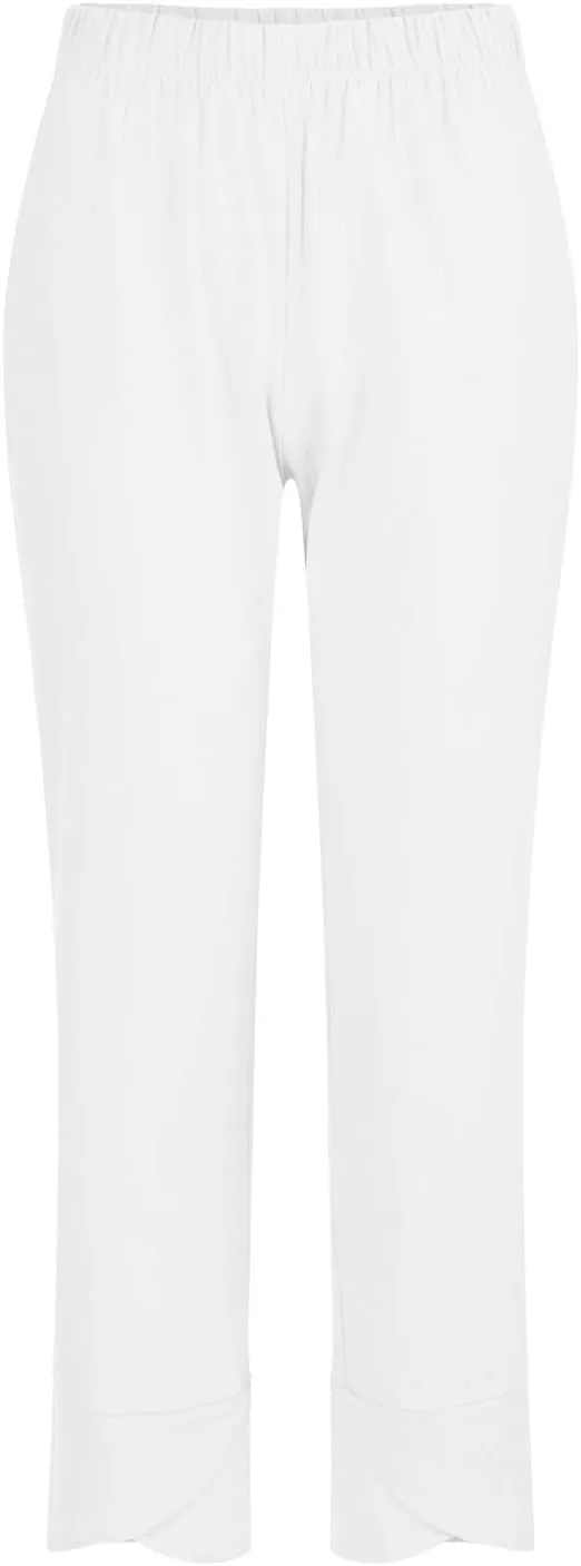 Petite Linen Pants for Women Casual Loose Elastic High Waisted Straight Long Trousers Summer Beach Travel Vacation
