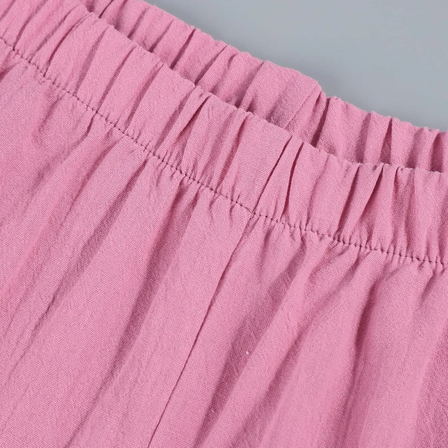 Petite Linen Pants for Women Casual Loose Elastic High Waisted Straight Long Trousers Summer Beach Travel Vacation