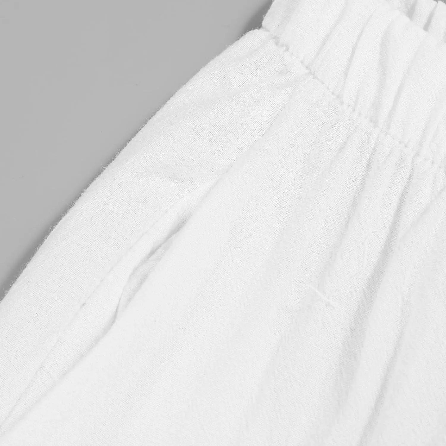 Petite Linen Pants for Women Casual Loose Elastic High Waisted Straight Long Trousers Summer Beach Travel Vacation