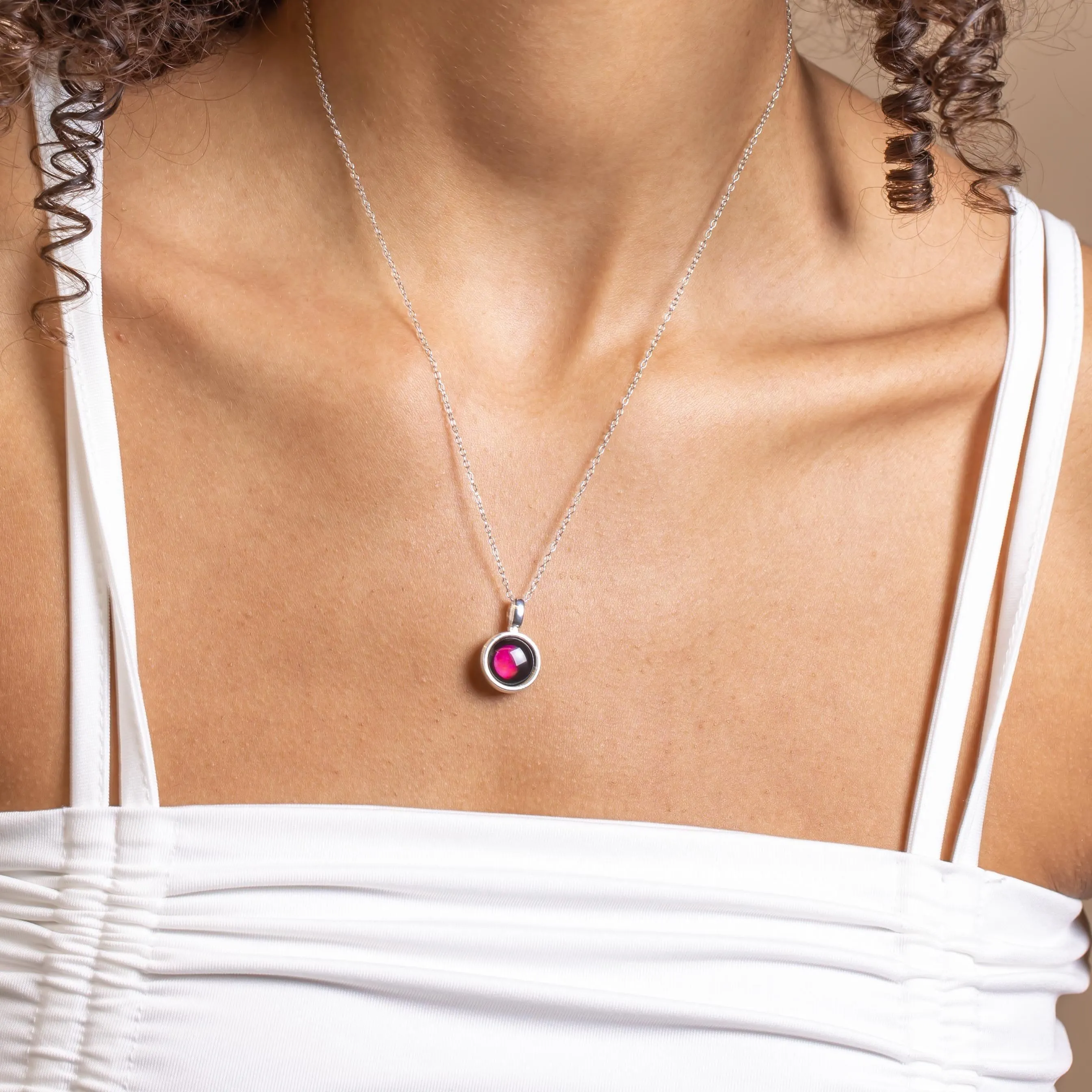 Pink Moon Sky Light Necklace in Silver