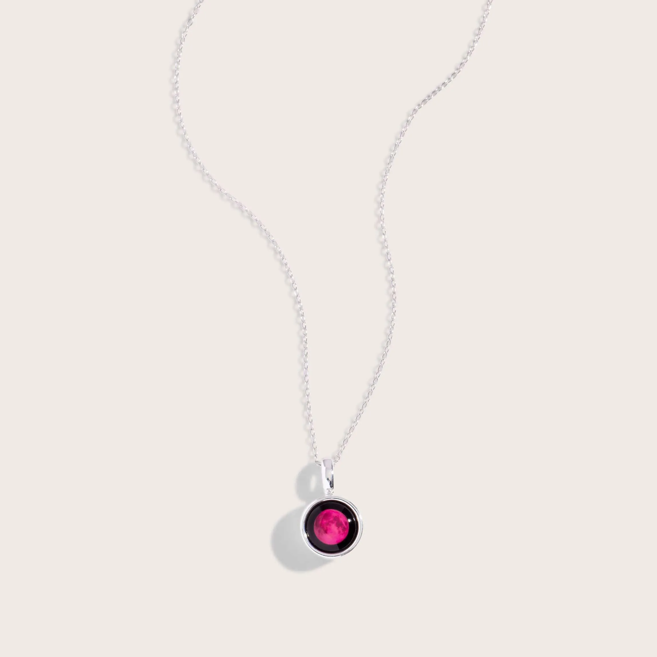 Pink Moon Sky Light Necklace in Silver