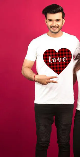 Plaid Love Valentine Day Matching Couple Tees