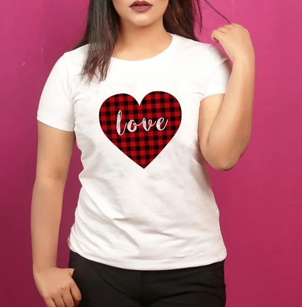 Plaid Love Valentine Day Matching Couple Tees