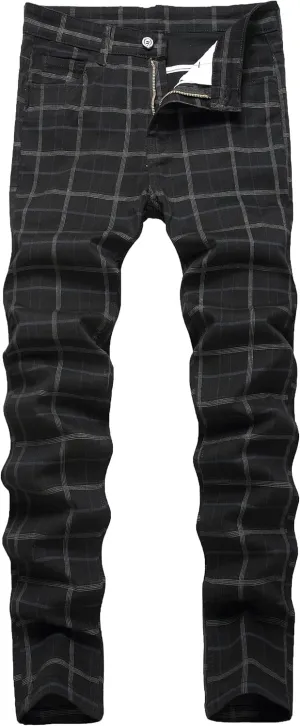 Plaid Pants for Men, Mens Skinny Stretch Slim fit Chinos Golf Business Dress Casual Pants