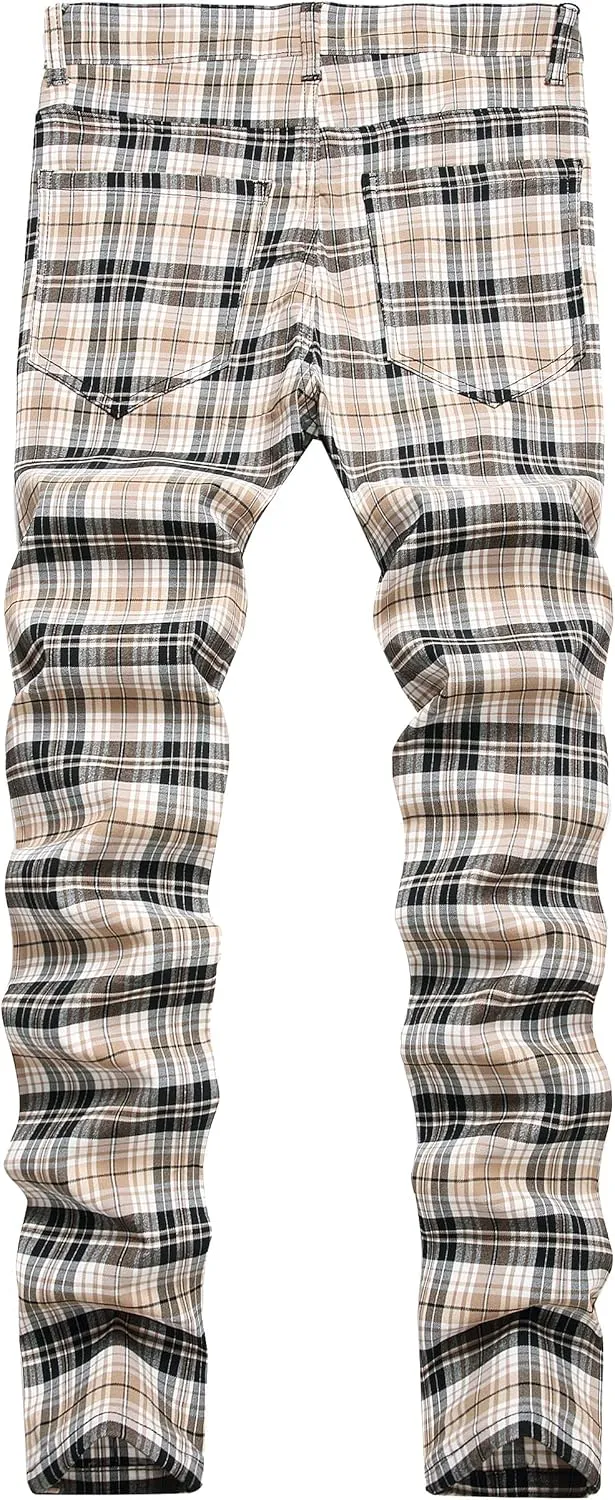 Plaid Pants for Men, Mens Skinny Stretch Slim fit Chinos Golf Business Dress Casual Pants