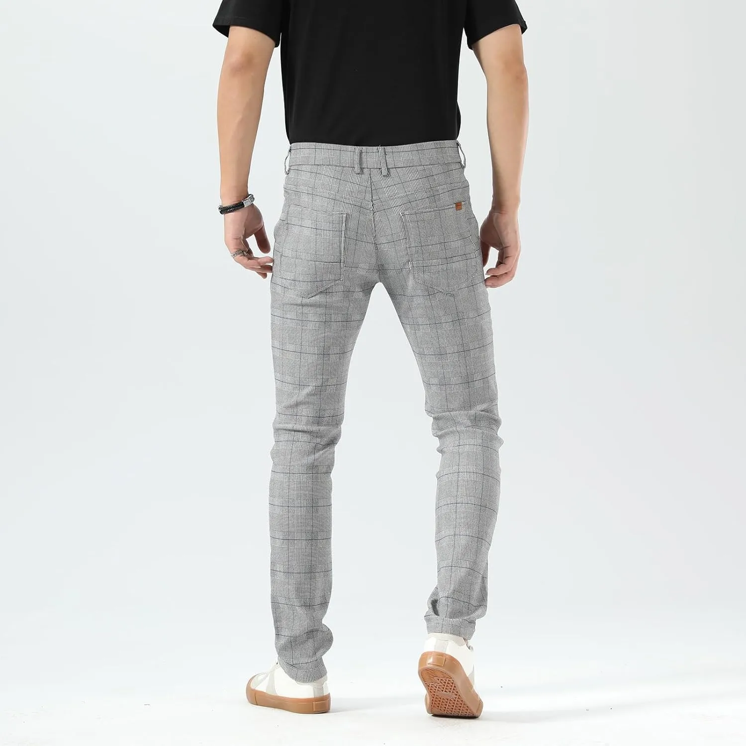Plaid&Plain Men's Plaid Pants Skinny Dress Pants for Men Skinny Chino Pants Men