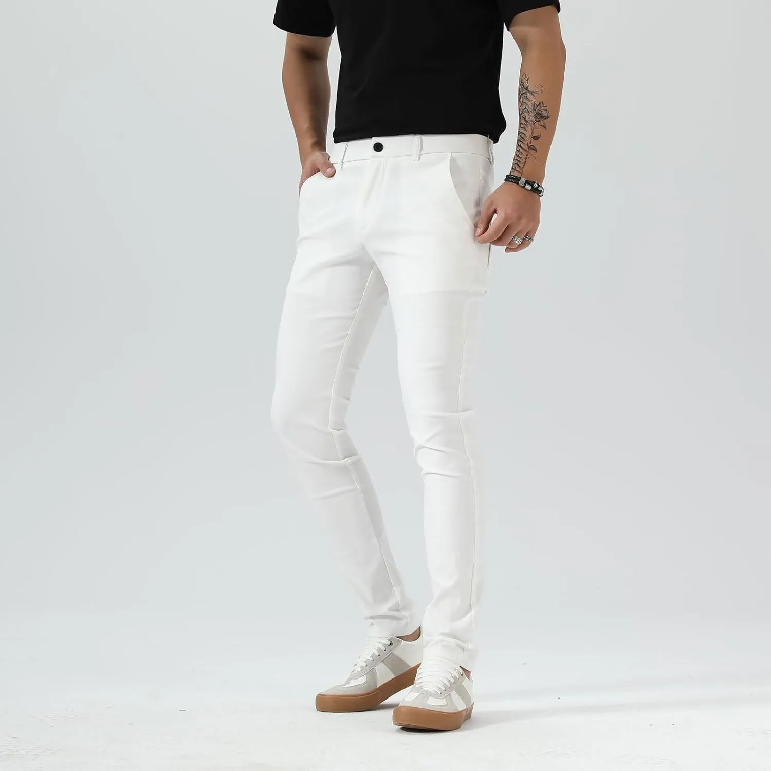 Plaid&Plain Men's Plaid Pants Skinny Dress Pants for Men Skinny Chino Pants Men