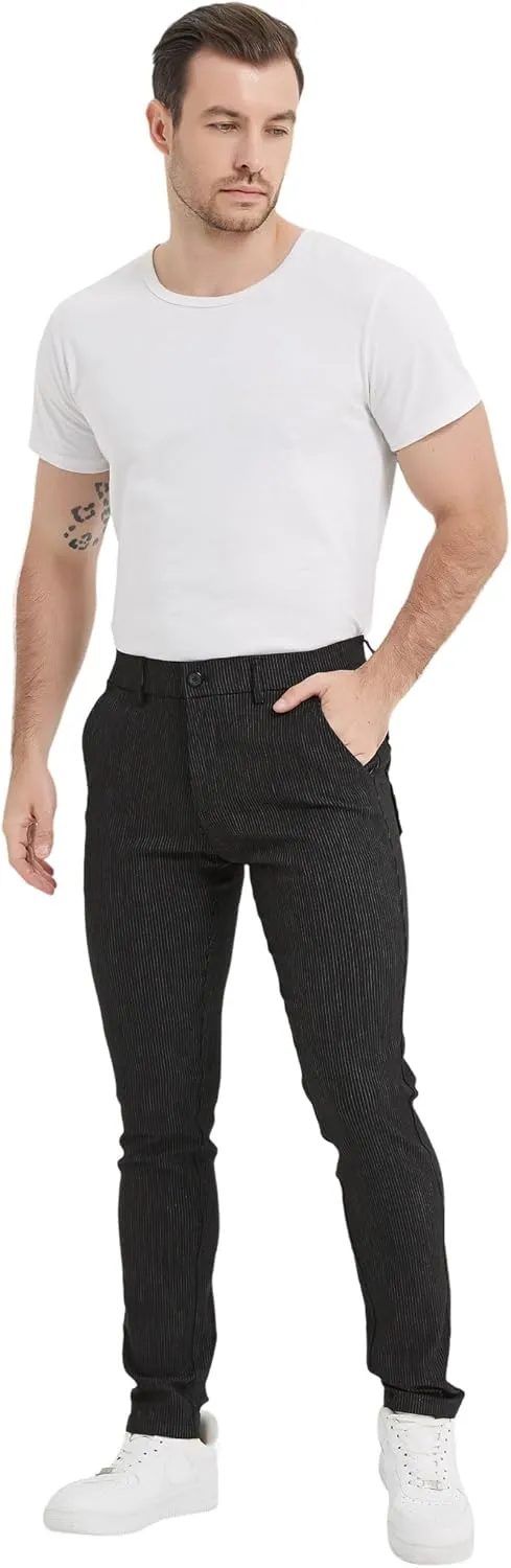 Plaid&Plain Men's Plaid Pants Skinny Dress Pants for Men Skinny Chino Pants Men