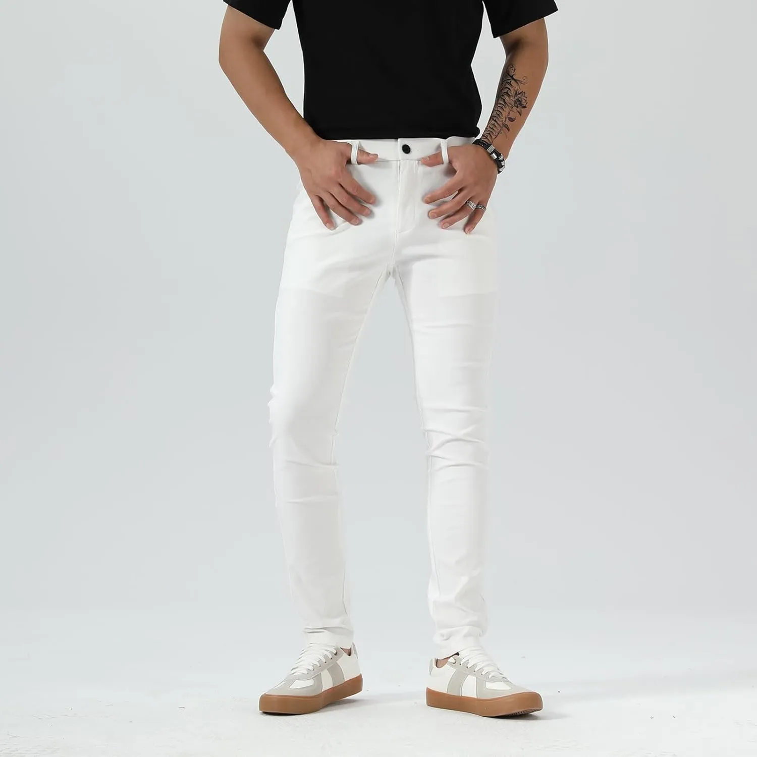 Plaid&Plain Men's Plaid Pants Skinny Dress Pants for Men Skinny Chino Pants Men