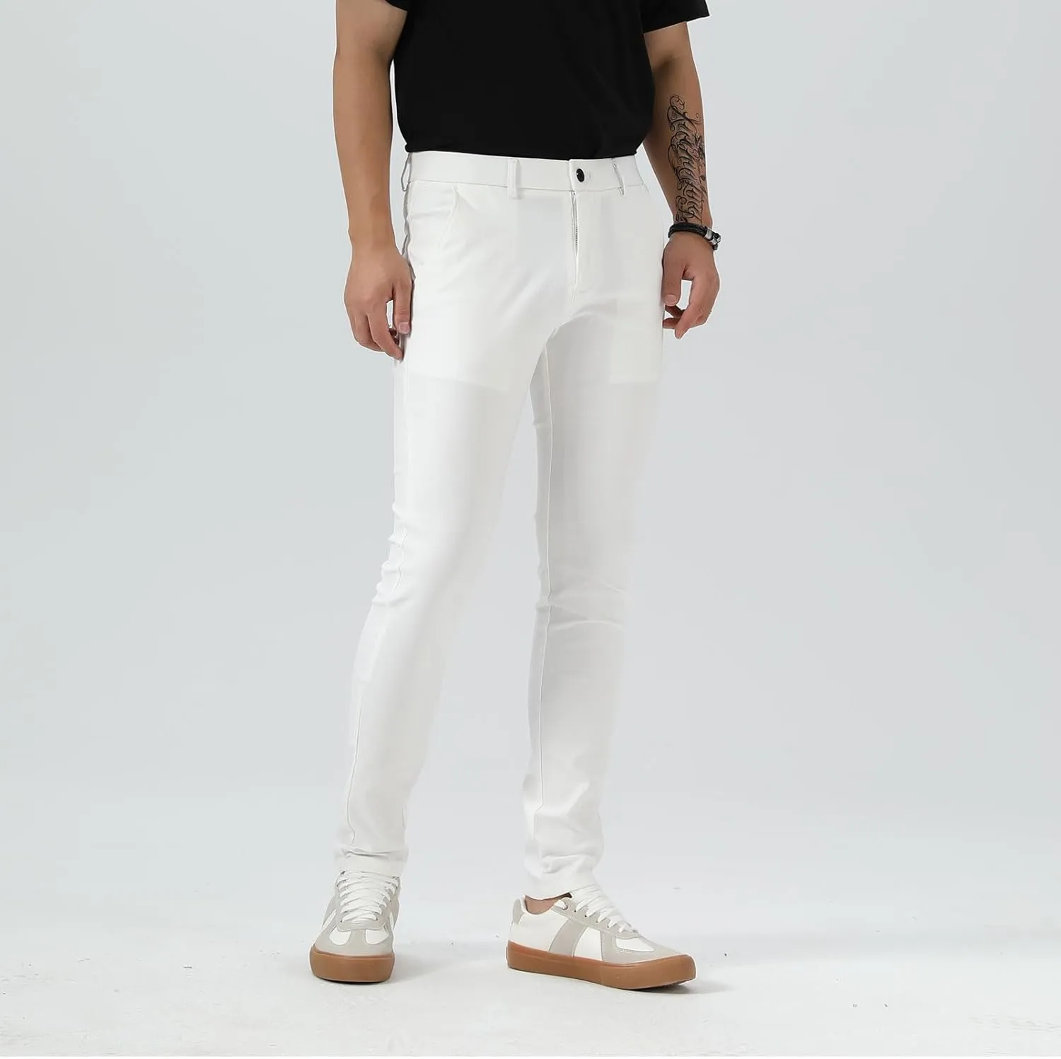 Plaid&Plain Men's Plaid Pants Skinny Dress Pants for Men Skinny Chino Pants Men