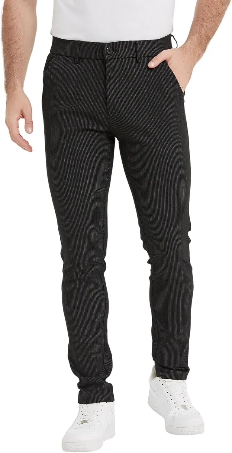 Plaid&Plain Men's Plaid Pants Skinny Dress Pants for Men Skinny Chino Pants Men