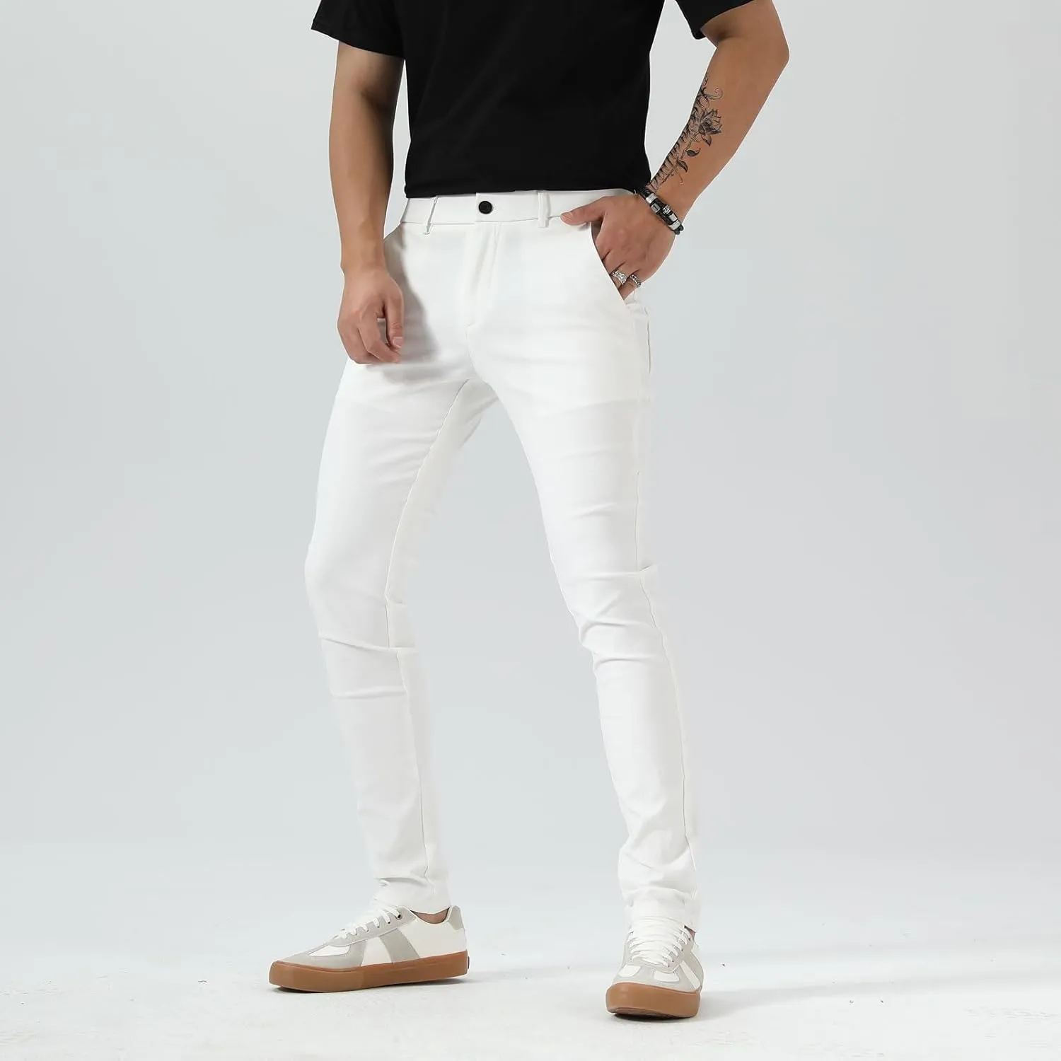 Plaid&Plain Men's Plaid Pants Skinny Dress Pants for Men Skinny Chino Pants Men