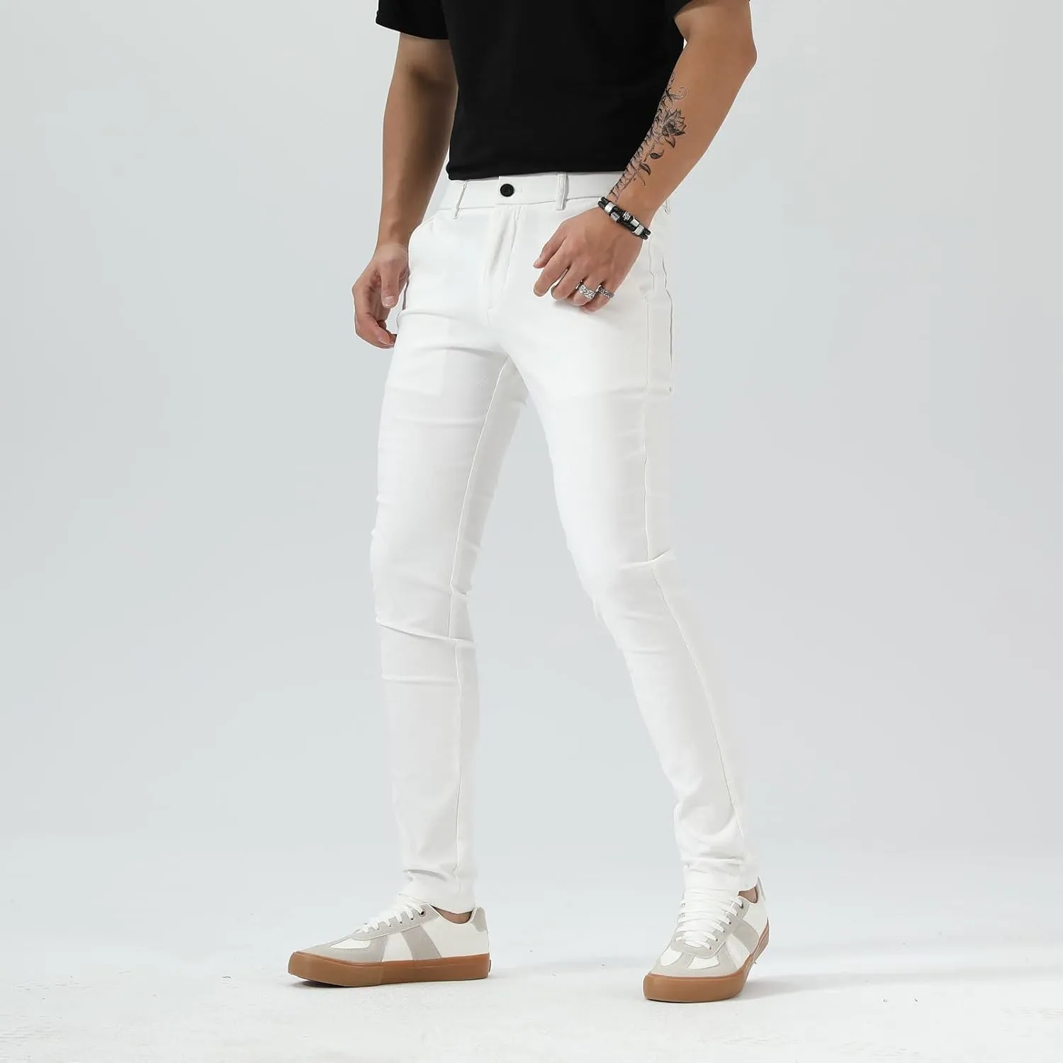 Plaid&Plain Men's Plaid Pants Skinny Dress Pants for Men Skinny Chino Pants Men
