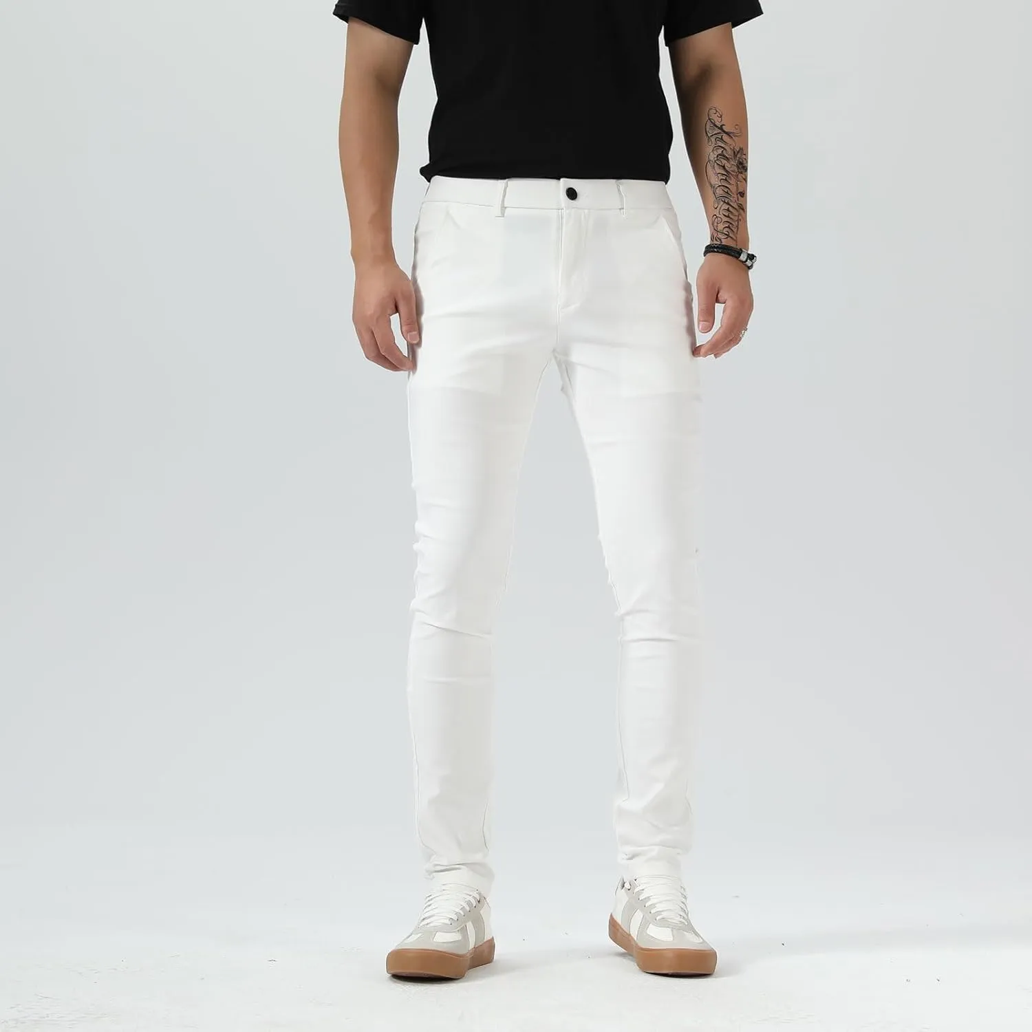Plaid&Plain Men's Plaid Pants Skinny Dress Pants for Men Skinny Chino Pants Men