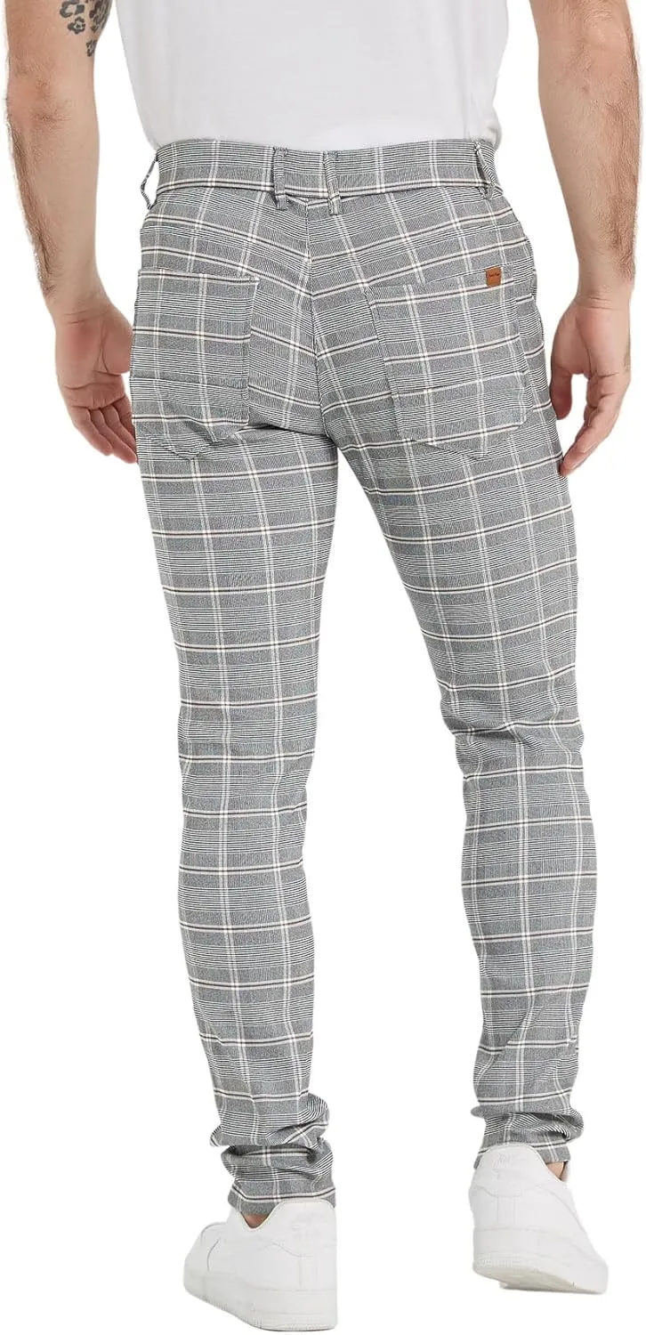Plaid&Plain Men's Plaid Pants Skinny Dress Pants for Men Skinny Chino Pants Men