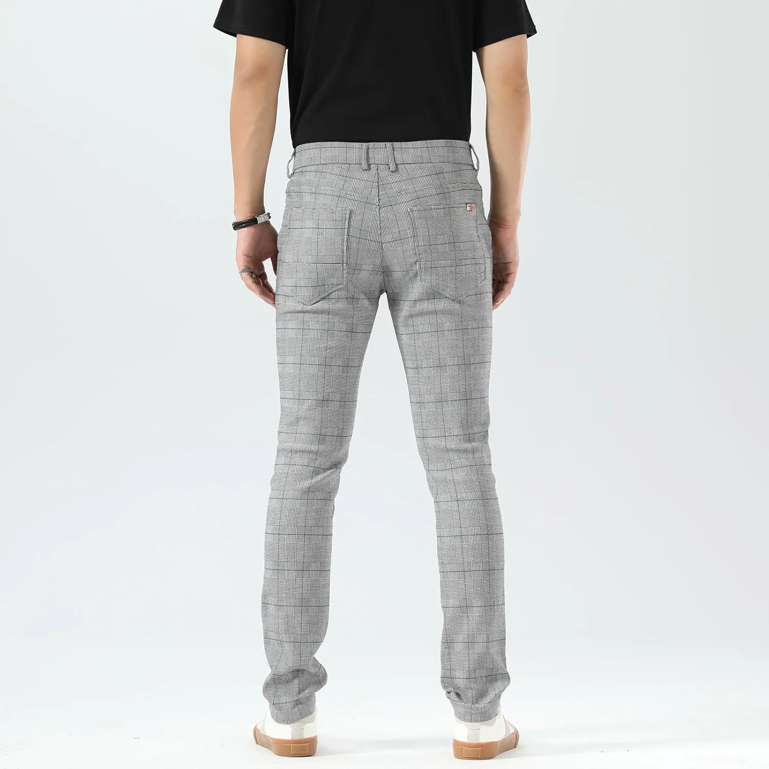 Plaid&Plain Men's Plaid Pants Skinny Dress Pants for Men Skinny Chino Pants Men