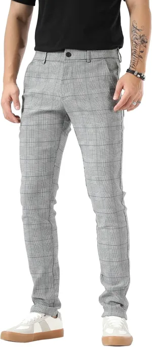 Plaid&Plain Men's Plaid Pants Skinny Dress Pants for Men Skinny Chino Pants Men