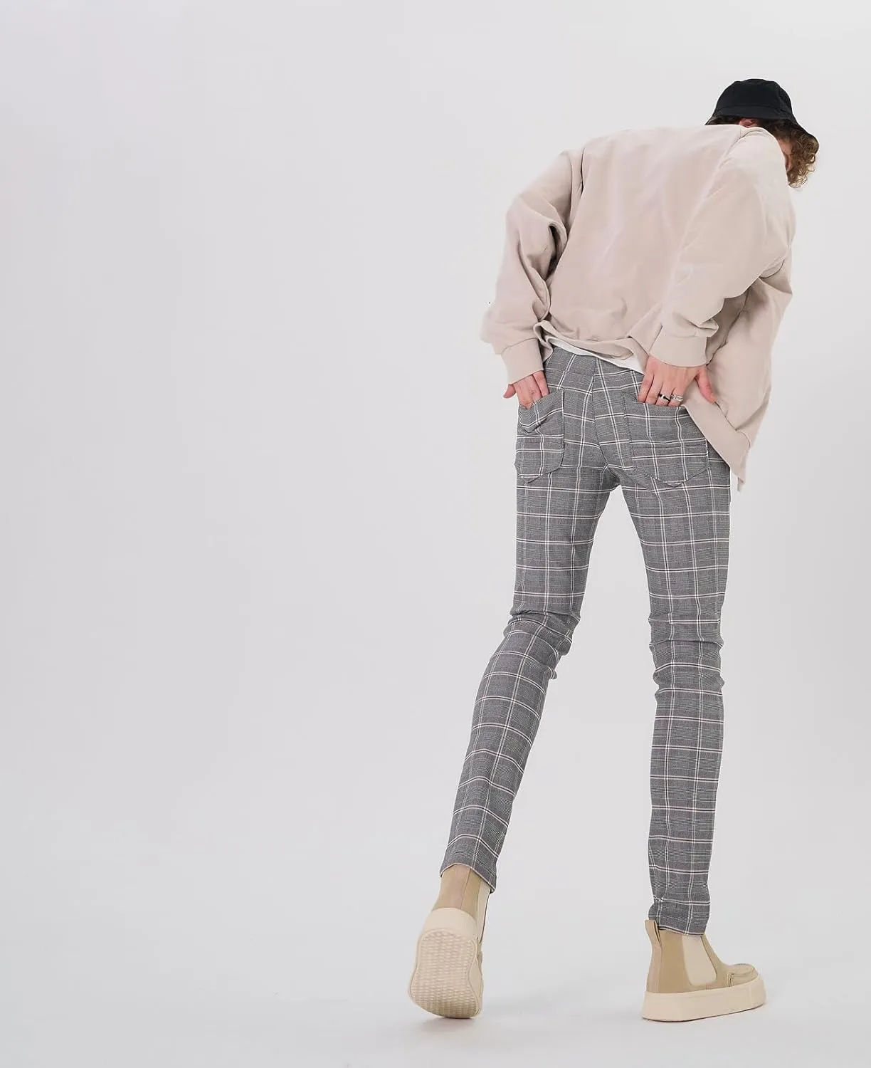 Plaid&Plain Men's Plaid Pants Skinny Dress Pants for Men Skinny Chino Pants Men